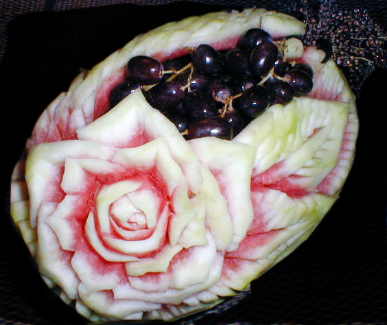 Watermelon Bowl with Black Cherries
